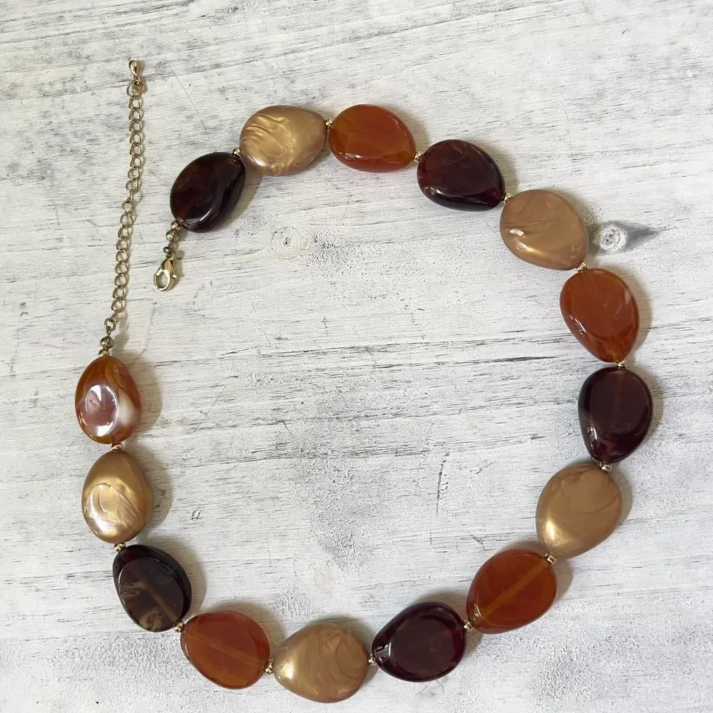 Brown yellow orange large beaded statement necklace